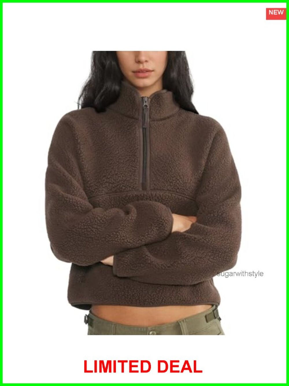 Cropped Fleece Sweatshirt Half Zip Sherpa Pullover Fuzzy Warm